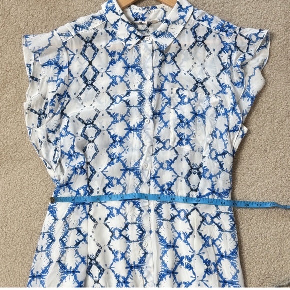 Rebecca Taylor Silk Maxi Dress Button Front Short Flutter Sleeve Blue White Sz 8 - Picture 10 of 16